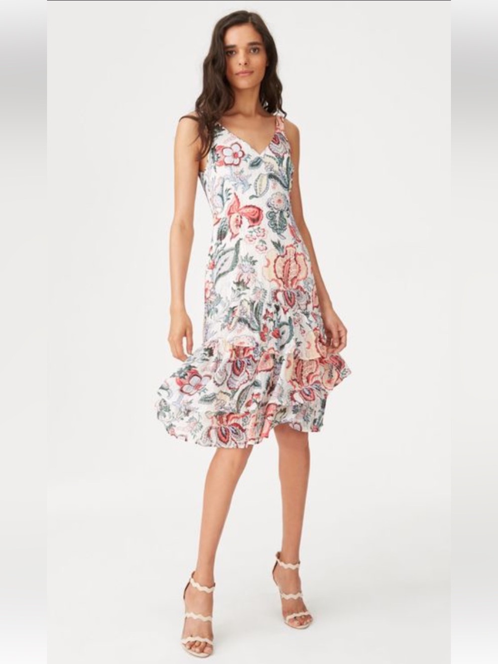 Club Monaco Janou Tiered Ruffle Silk Floral Midi Dress